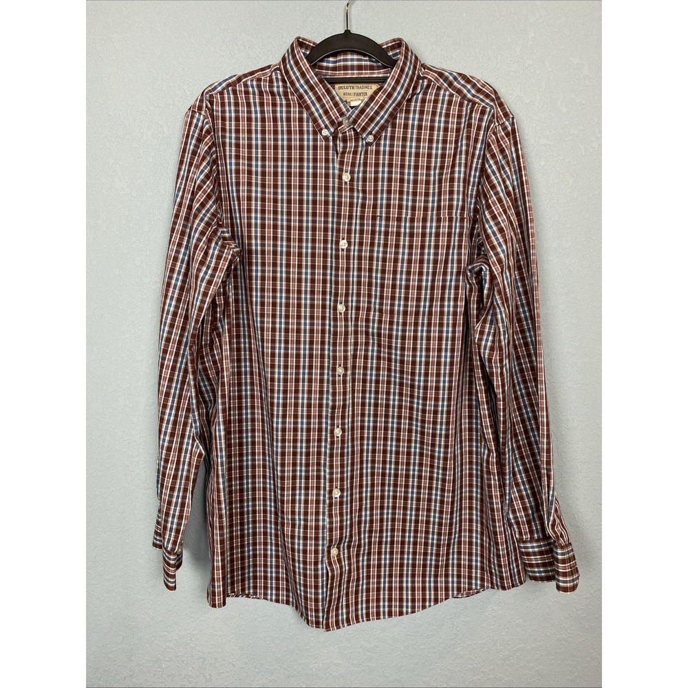 Duluth Trading Co. Mens Wrinklefighter Slim Fit Plaid Shirt‎ XL Tall Maroon
